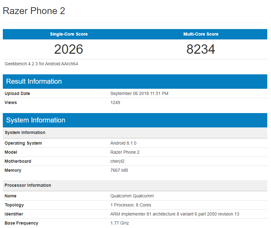 Razer Phone 2 Specifications