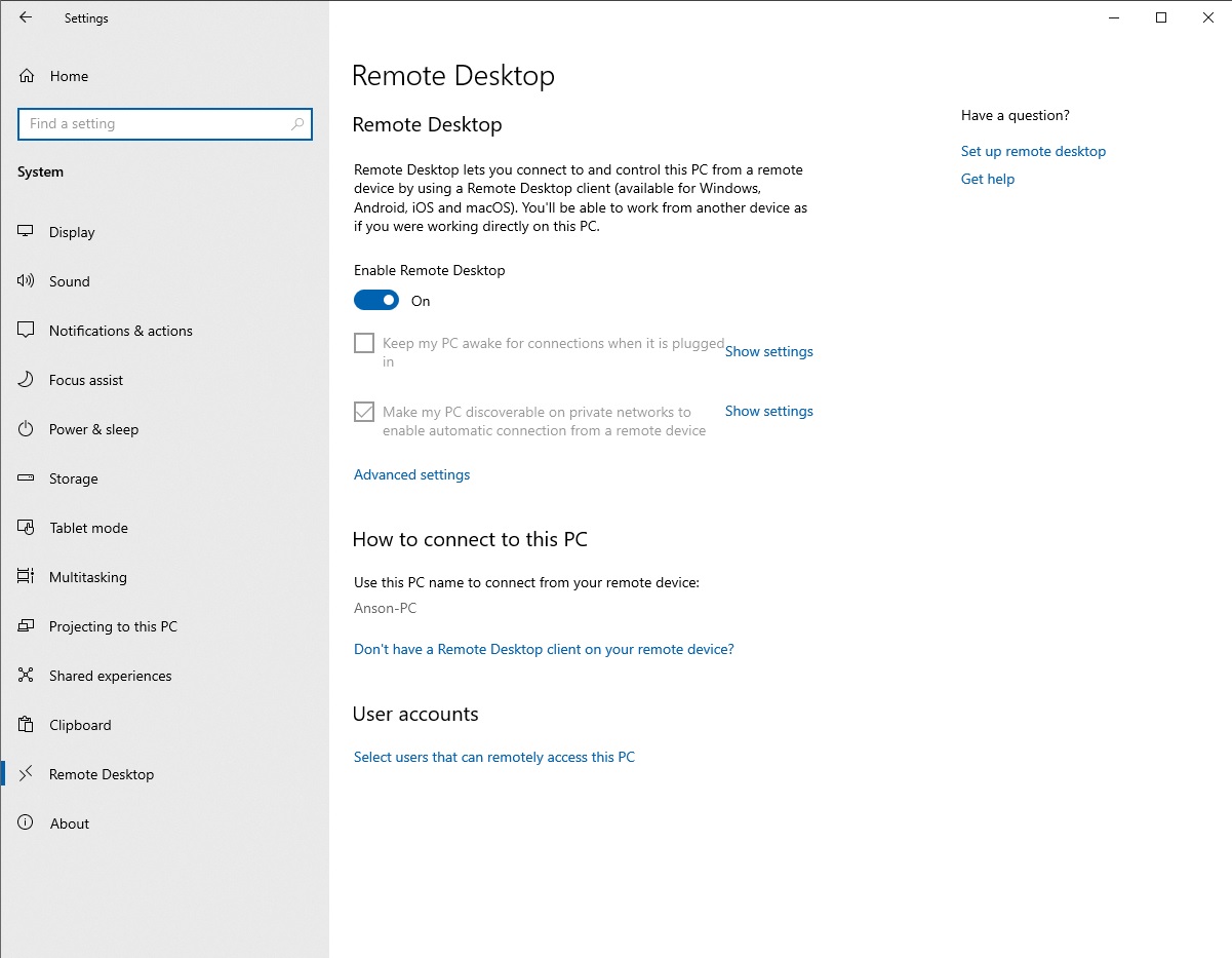 Windows 10 Remote Desktop